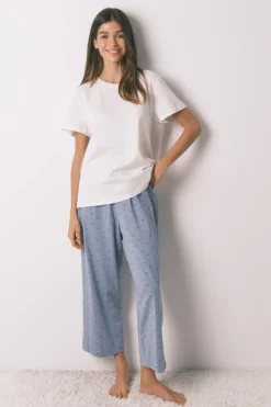 Women'secret Pijama largo algodón flores manga corta marfil Hot