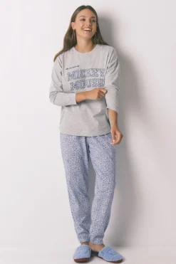 Women'secret Pijama largo algodón Mickey gris Outlet