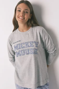 Women'secret Pijama largo algodón Mickey gris Outlet