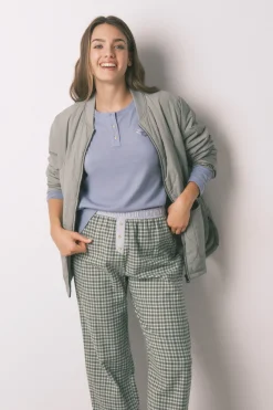 Women'secret Pijama largo algodón pantalón cuadros azul Outlet