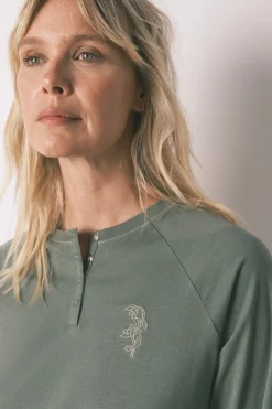 Women'secret Pijama largo algodón pantalón flores kaki Outlet