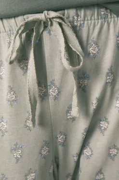 Women'secret Pijama largo algodón pantalón flores kaki Outlet