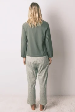 Women'secret Pijama largo algodón pantalón flores kaki Outlet