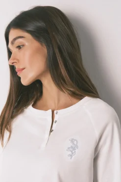 Women'secret Pijama largo algodón pantalón flores marfil Outlet