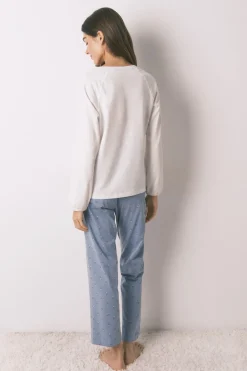 Women'secret Pijama largo algodón pantalón flores marfil Outlet