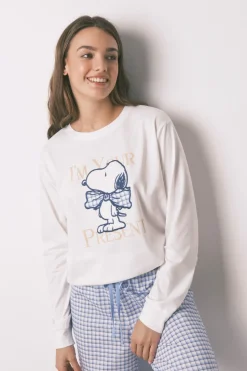 Women'secret Pijama largo algodón Snoopy Vichy marfil Sale