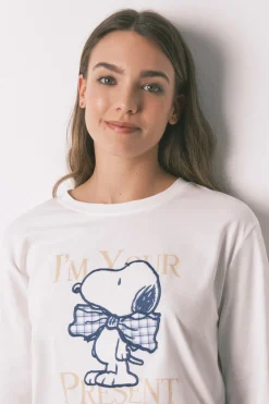 Women'secret Pijama largo algodón Snoopy Vichy marfil Sale