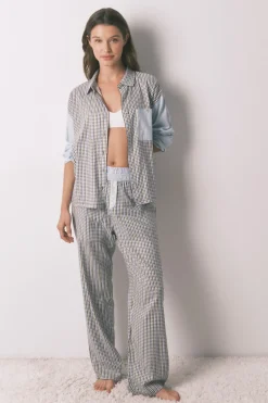 Women'secret Pijama largo camisero cuadros y topos estampado Clearance