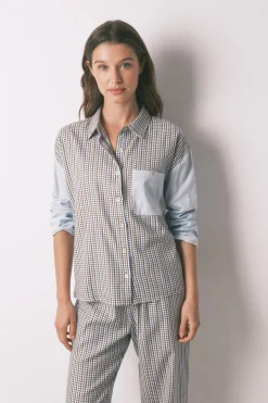 Women'secret Pijama largo camisero cuadros y topos estampado Clearance