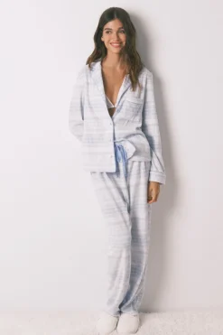 Women'secret Pijama largo camisero polar cenefa estampado Outlet