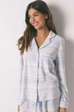 Women'secret Pijama largo camisero polar cenefa estampado Outlet