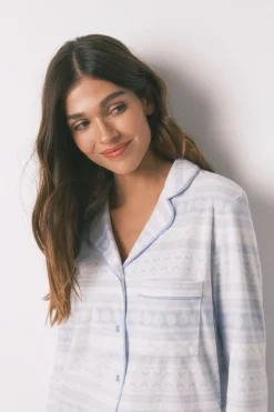 Women'secret Pijama largo camisero polar cenefa estampado Outlet