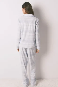 Women'secret Pijama largo camisero polar cenefa estampado Outlet