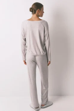 Women'secret Pijama largo canalé perchado gris Clearance
