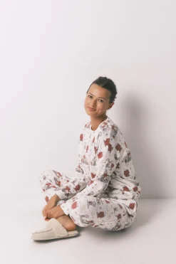 Women'secret Pijama largo canalé suave blanco Snoopy marfil Hot