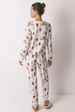 Women'secret Pijama largo canalé suave blanco Snoopy marfil Hot
