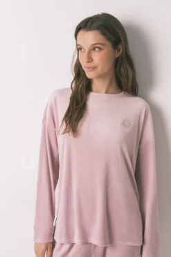 Women'secret Pijama largo canalé terciopelo rosa Sale