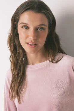 Women'secret Pijama largo canalé terciopelo rosa Sale