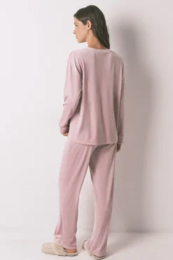 Women'secret Pijama largo canalé terciopelo rosa Sale
