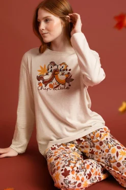 Admas Pijama largo Chip&Dale otoño para mujer beige Sale