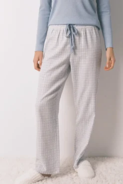 Women'secret Pijama largo cuadros efecto brillo azul Outlet