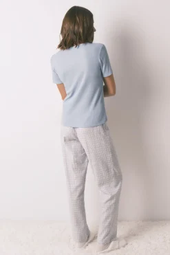 Women'secret Pijama largo cuadros efecto brillo azul Clearance