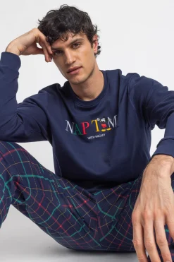 Admas Pijama largo cuadros Mickey para hombre azul Sale