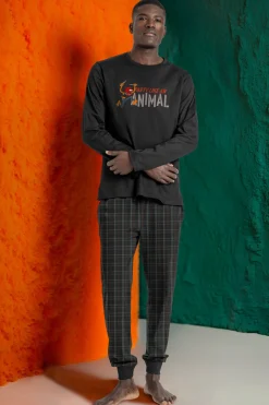 Admas Pijama largo cuadros Muppets 100% algodón hombre marr&oacute;n Outlet