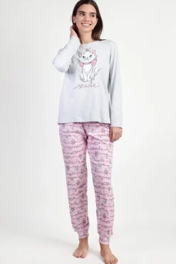 Admas Pijama largo estampado gato Marie Disney gris New