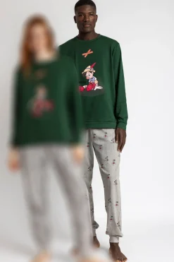 Admas Pijama largo estampado Pinocho para hombre verde Clearance
