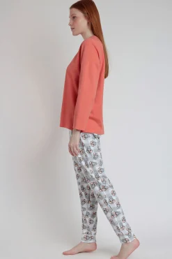 Admas Pijama largo estampado Tambor bambi para mujer naranja Hot