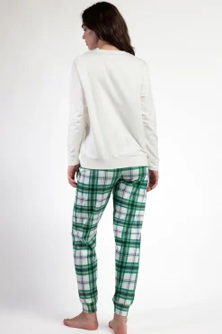 Admas Pijama largo felpa cuadros 100% algodón Ski Mickey beige