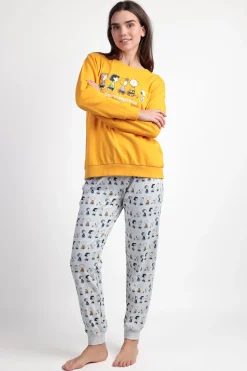 Admas Pijama largo felpa Snoopy&Friends para mujer amarillo Sale