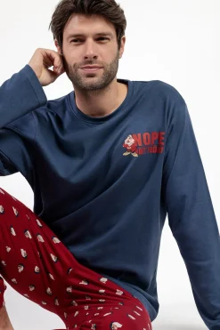 Admas Pijama largo Grumpy 100% algodón para hombre azul New