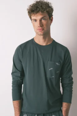 Women'secret Pijama largo hombre 100% algodón coches verde