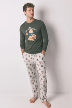 Women'secret Pijama largo hombre 100% algodón "Garfield" kaki Online