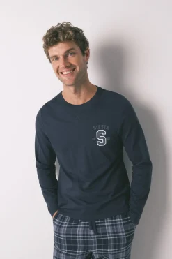 Women'secret Pijama largo hombre 100% algodón cuadros gris Online