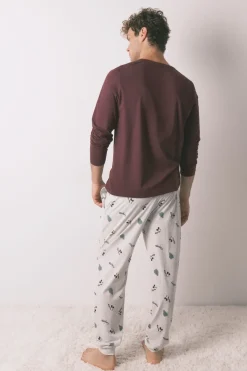 Women'secret Pijama largo hombre 100% algodón Mickey Mouse burdeos Outlet