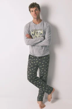 Women'secret Pijama largo hombre 100% algodón "Hulk" gris New