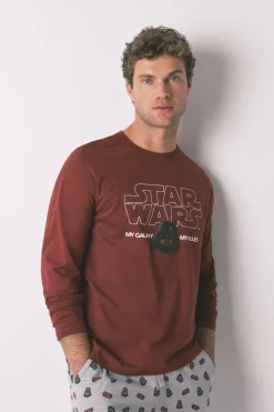 Women'secret Pijama largo hombre 100% algodón "Star Wars" burdeos Hot