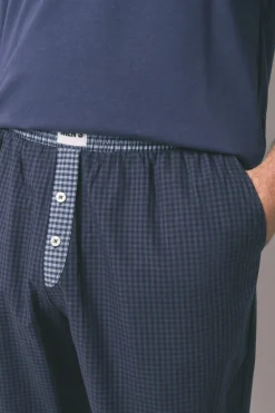 Women'secret Pijama largo hombre 100% algodón cuadros azul