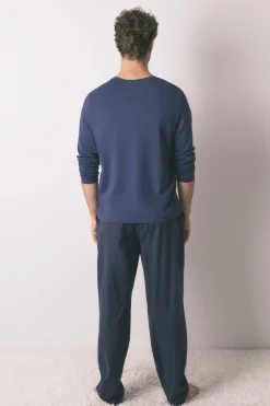 Women'secret Pijama largo hombre 100% algodón cuadros azul