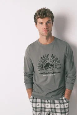 Women'secret Pijama largo hombre 100% algodón "Jurassic World" kaki New