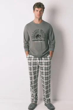 Women'secret Pijama largo hombre 100% algodón "Jurassic World" kaki New