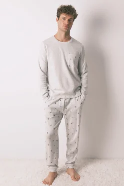Women'secret Pijama largo hombre 100% algodón ski gris Sale