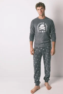 Women'secret Pijama largo hombre polar "Motorcycle" gris Discount