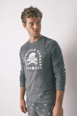 Women'secret Pijama largo hombre polar "Motorcycle" gris Discount