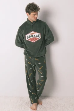 Women'secret Pijama largo hombre polar verde Hotwheels kaki New