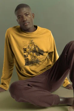 Admas Pijama largo Mandalorian 100% algodón para hombre amarillo Hot