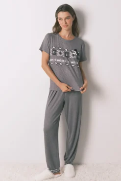 Women'secret Pijama largo manga corta Mickey gris Online